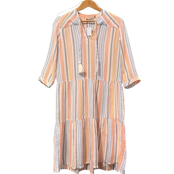 SOFT SURROUNDINGS Striped Gauze Tasseled Midi Smock Dress - Picture 9 of 9